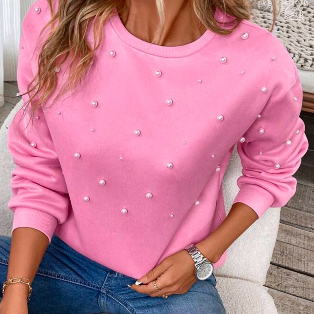Pearl Sweatshirt beaded embellished pink drop shoulder shirt top Easter pullover